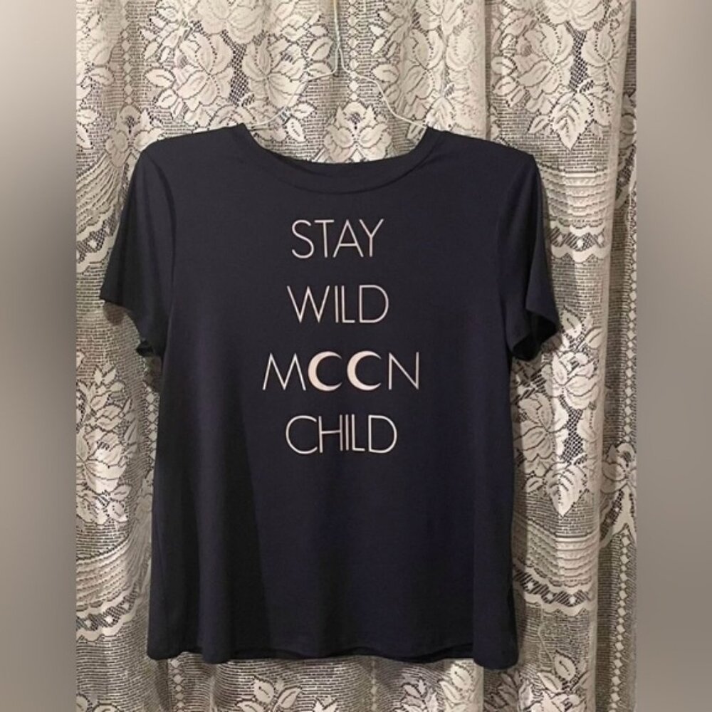 Stay Wild Moon Child Women’s Soft Blue T-Shirt in Good Condition. Size Large. $5